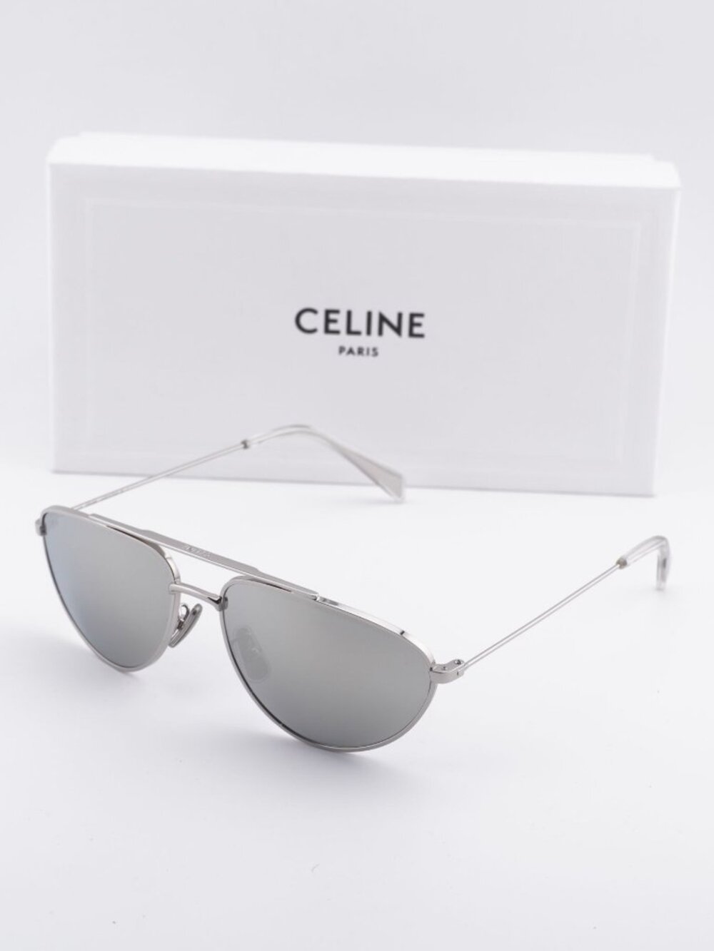 Celine CL40077U 16C Aviator Sunglasses - Shiny Palladium / Smoke Mirror